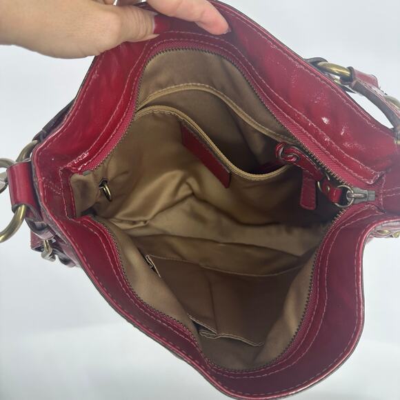 Y2K Coach Shoulder Handbag Zoe Red Patent Leather Authentic E0873-12735 - Picture 5 of 14